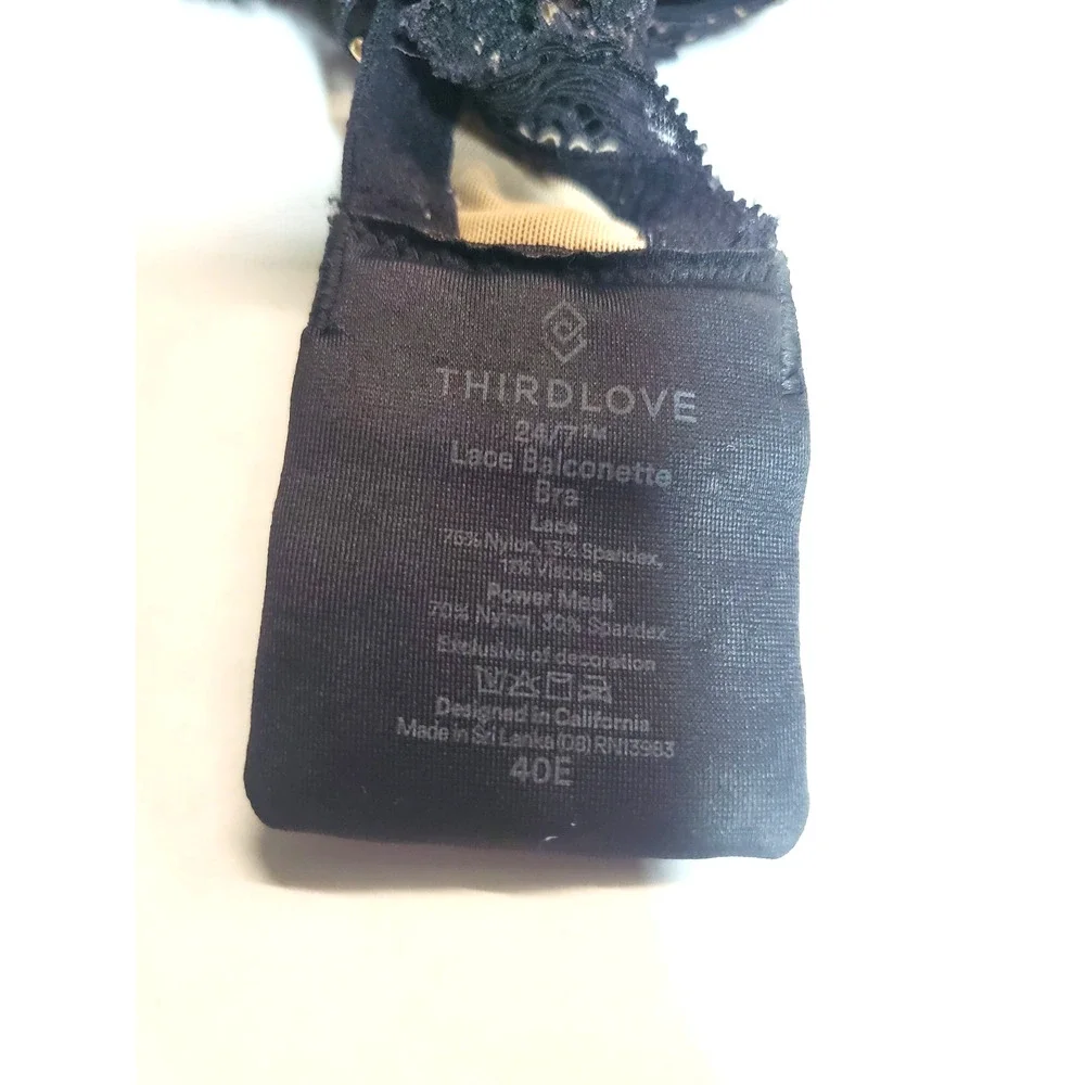 Thirdlove Bra Womens 40E Black 24/7 Lace Balconette Underwire Padded‎